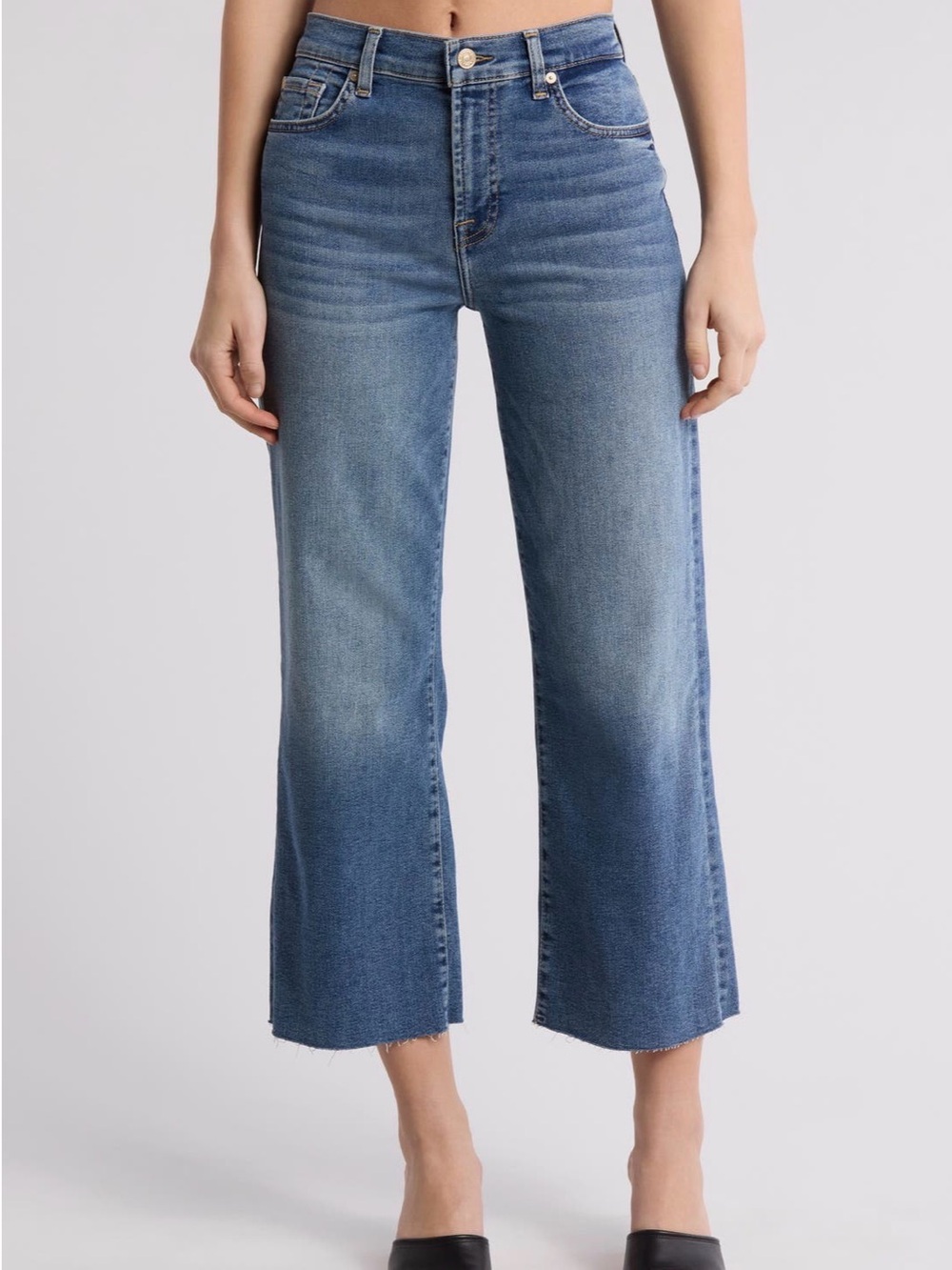 7 For All Mankind Women's High-Rise Cropped Alexa with Raw Cut Hem. Wash- Clara